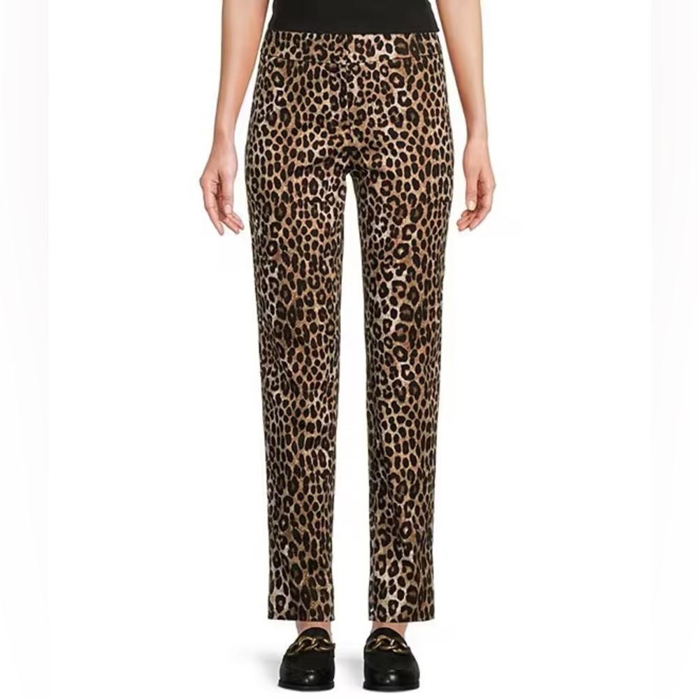 MICHAEL Michael Kors Mega Cheetah Classic Stretch Twill Slit Hem Slim Pants